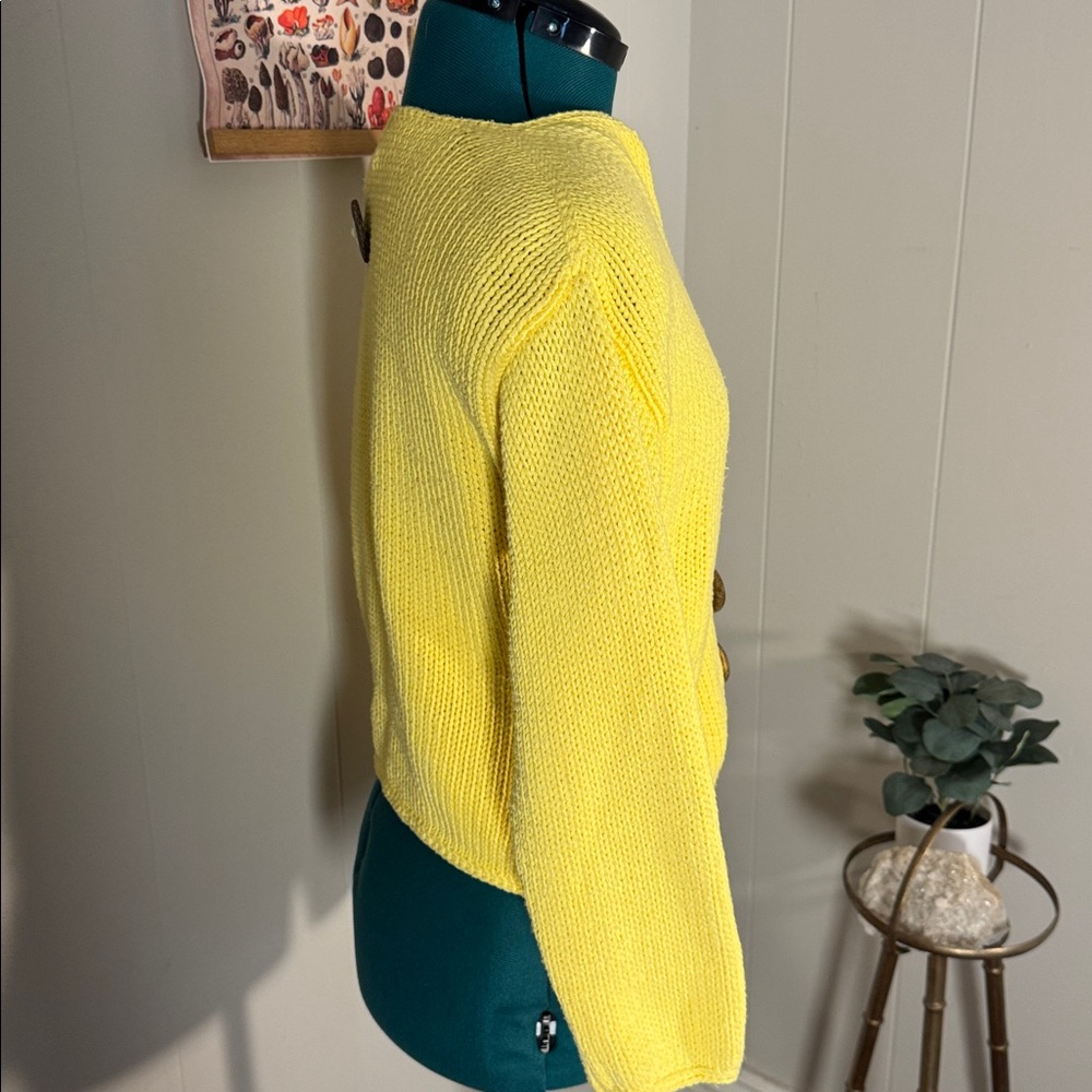 Pure Handknit Size S Yellow Women's Cardigan with Unique Buttons - Picture 4 of 5